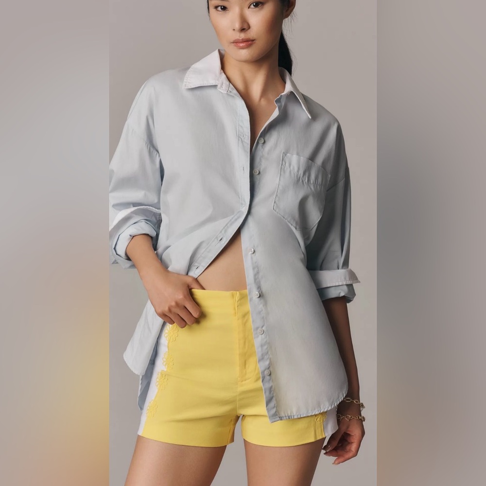 NWT Maeve Surf City Linen Blend Embellished Shorts Yellow and White size 14